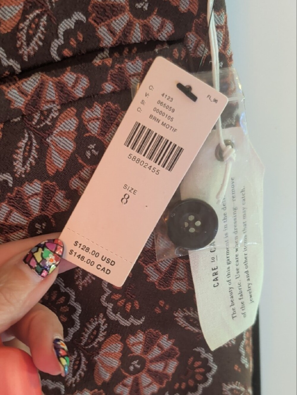 Anthropologie Brown and Dusty Pink Floral Slim Pants - Picture 4 of 7